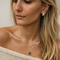 "Monaco" perle hoops i s�lv med hvite ferskvannsperler