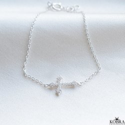 "Runa" silver cross bracelet with white zirconia stones