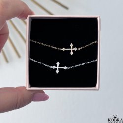 "Runa" silver cross bracelet with white zirconia stones