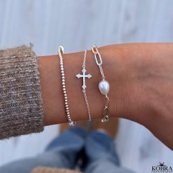 "Albie" Chunky armbnd i sterling slv med ferskvandsperle