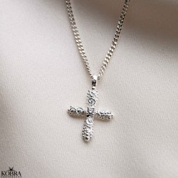 "Blessed" kors halskde med lille sten i slv