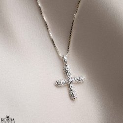 "Blessed" kors halskde med lille sten i slv