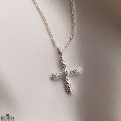 "Blessed" kors halskde med lille sten i slv