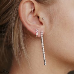 "Alicent" long earrings with small round zirconia stones