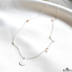 "Wilma" pearl necklace with mini id tag in silver