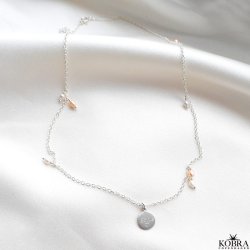 "Wilma" pearl necklace with mini id tag in silver