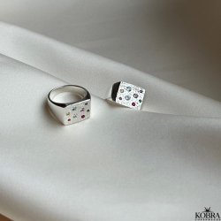 "Miami" chunky slv signet ring med farvet sten