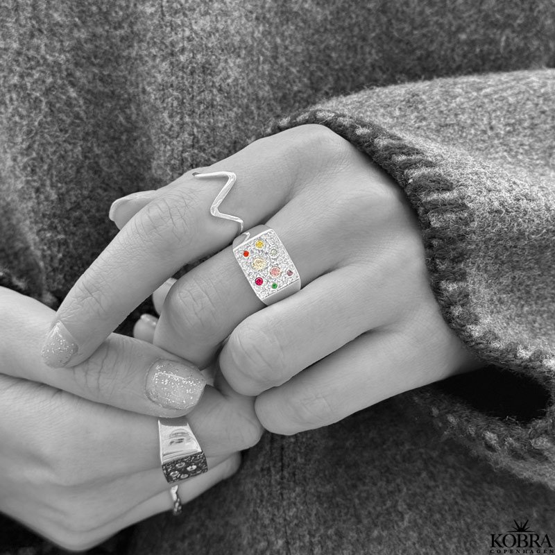 "Miami" chunky slv signet ring med farvet sten