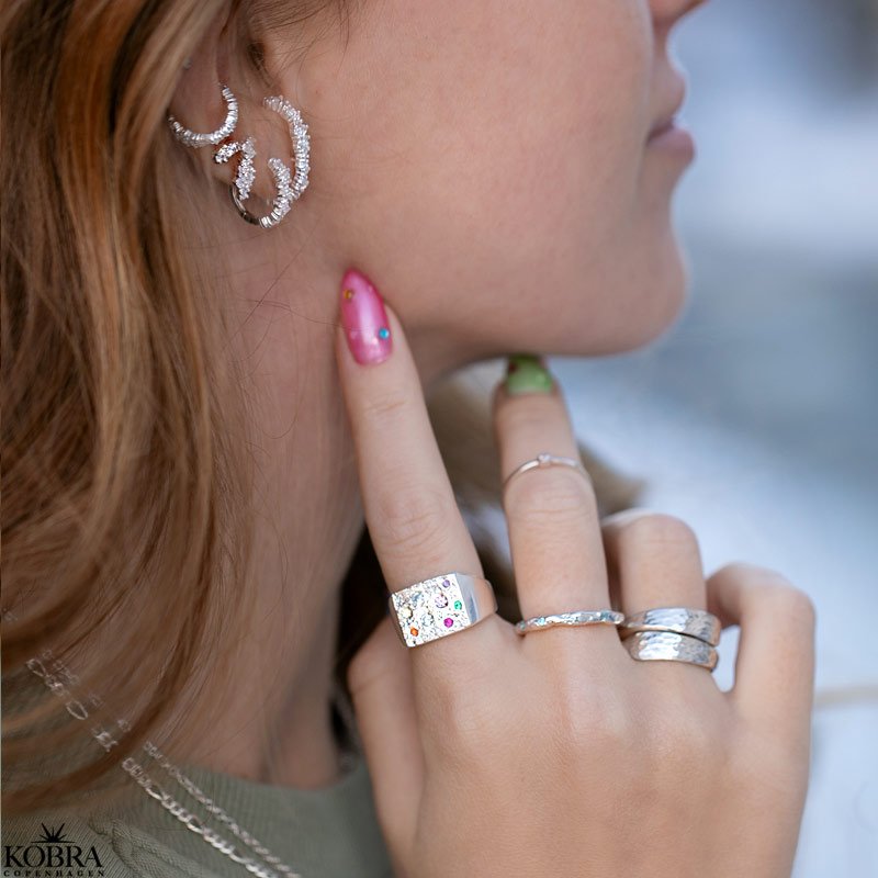 "Miami" chunky slv signet ring med farvet sten