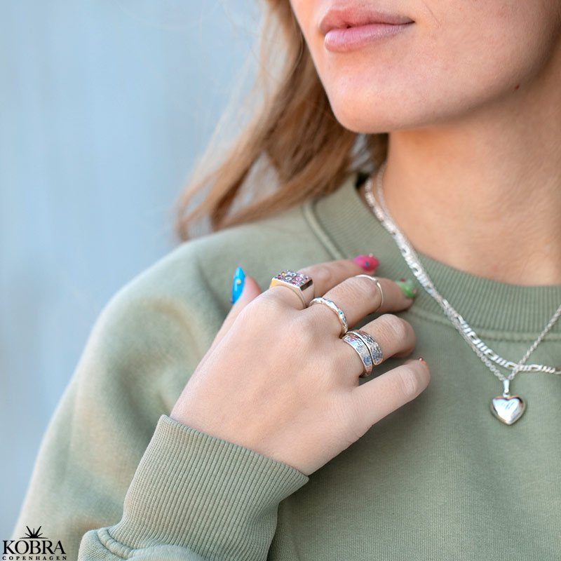 "Miami" chunky slv signet ring med farvet sten