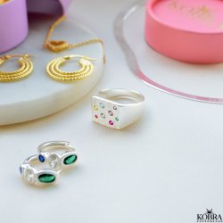 "Miami" chunky slv signet ring med farvet sten