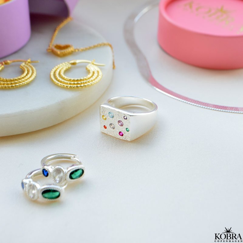 "Miami" chunky slv signet ring med farvet sten