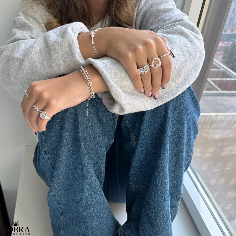 "Miami" chunky slv signet ring med farvet sten