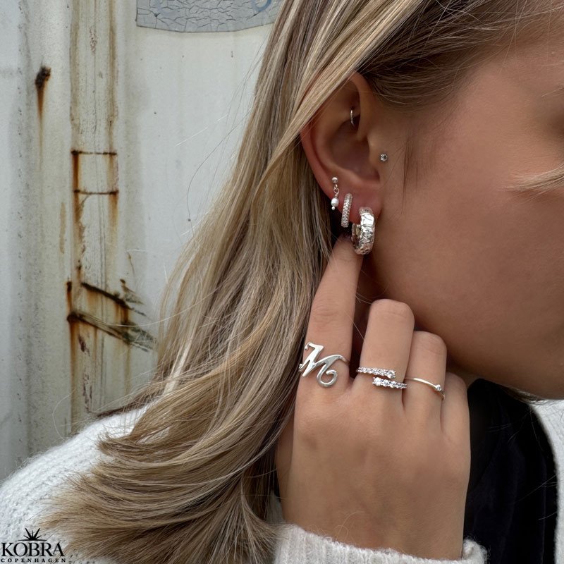 "Luna" large chunky hoops with stones in silver