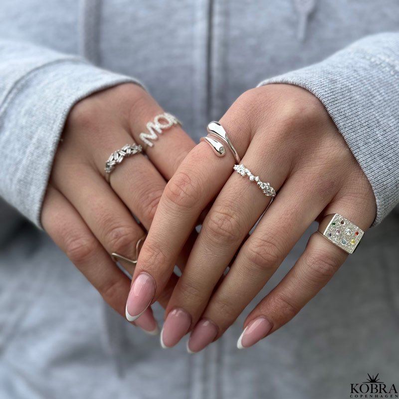 "Miami" chunky slv signet ring med farvet sten