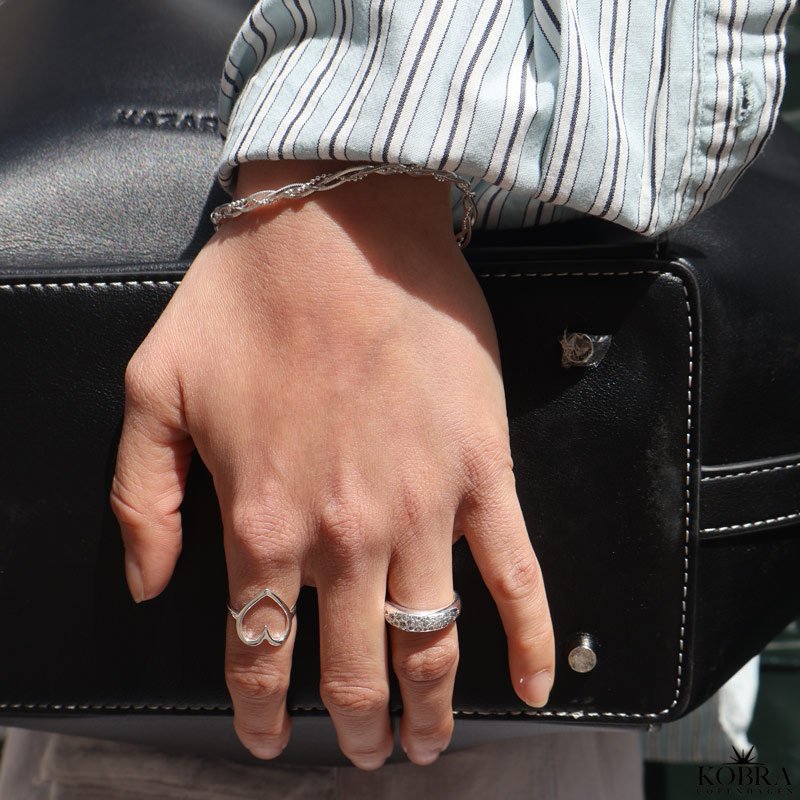 "Love" large heart ring in silver