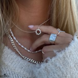 "Sicily" slv halskde med gte ferskvandsperler