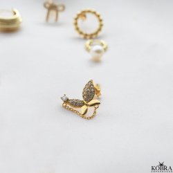 "Mariposa" sommerfugle-øreringe i guld med sten og kæde