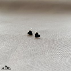 "Valentina" - smukke sm slv hjerte reringe med emalje i sort eller bl