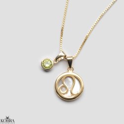 "Stargate" gold necklace with your zodiac sign and birthstone pendant