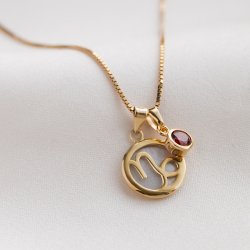 "Stargate" gold necklace with your zodiac sign and birthstone pendant
