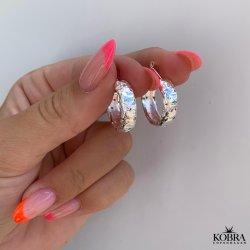 "Luna" large chunky hoops with stones in silver