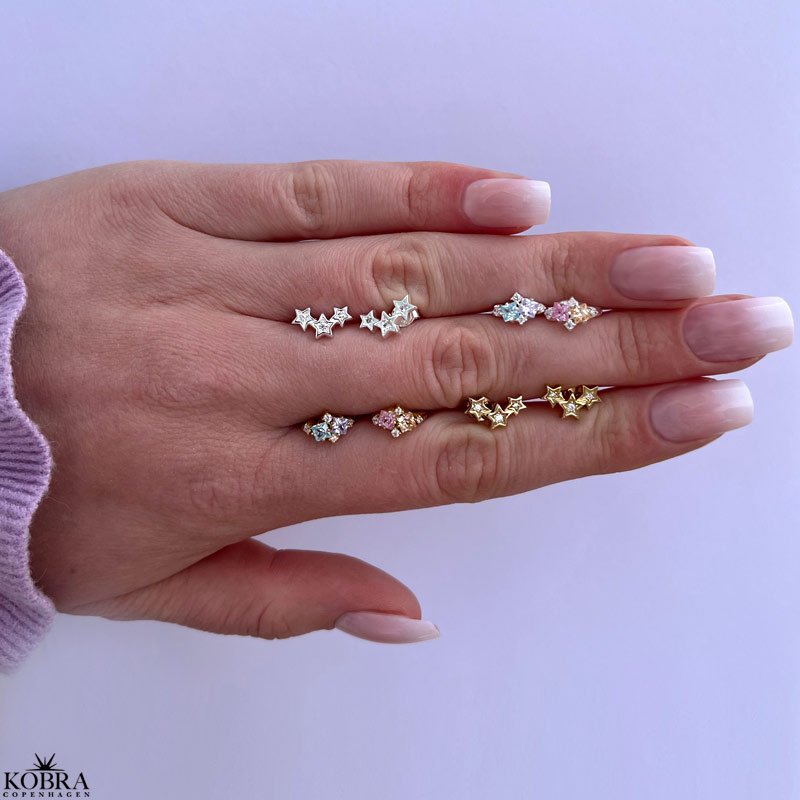 "Angelina" sm hoops i guld med farvede sten