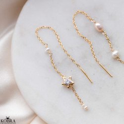 "Twilight" gold star earrings with genuine pearls