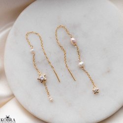 "Twilight" gold star earrings with genuine pearls