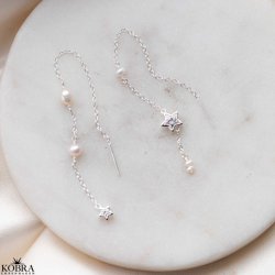 "Twilight" star earrings in silver with pearls