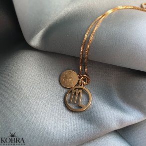 Gold necklace with your zodiac sign and small round charm