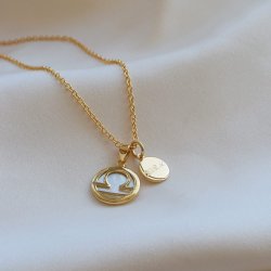 "Stargate" guld halsk�de med dit stjernetegn og lille ID tag inklusiv gravering