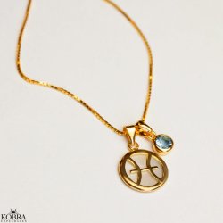 "Stargate" gold necklace with your zodiac sign and birthstone pendant