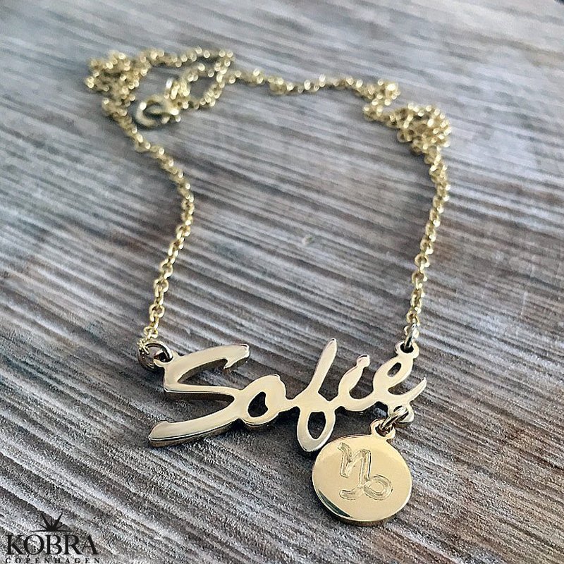 Navnehalskde i 18 karat forgyldt med dit stjernetegn