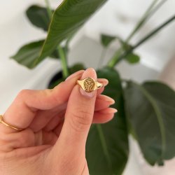 "Blazing Star" gold signet ring with your zodiac sign
