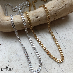 "Clinton" 3mm panzer halskde i sterling slv eller 18 karat forgyldt