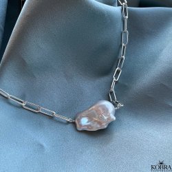 "Sarasota" slv halskde med stor ferskvandsperle