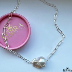 "Sarasota" slv halskde med stor ferskvandsperle