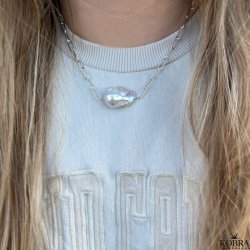 "Sarasota" slv halskde med stor ferskvandsperle