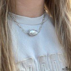"Sarasota" slv halskde med stor ferskvandsperle