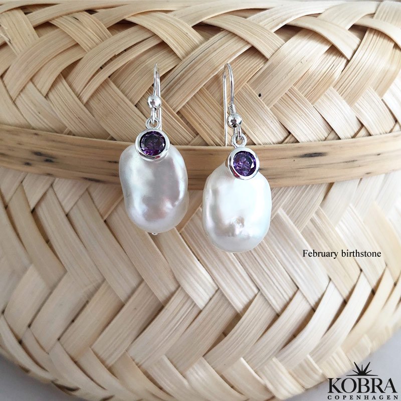 "Maggie" store gte barok ferskvandsperler med din birthstone i slv