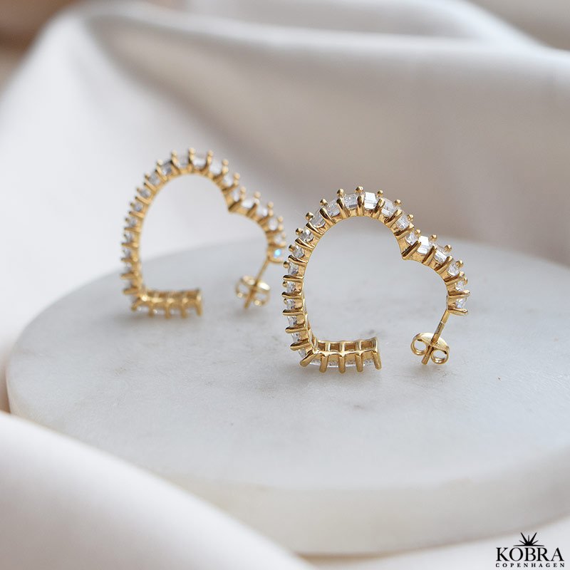 "Krystal" 18 karat forgyldte hjerte reringe (large)