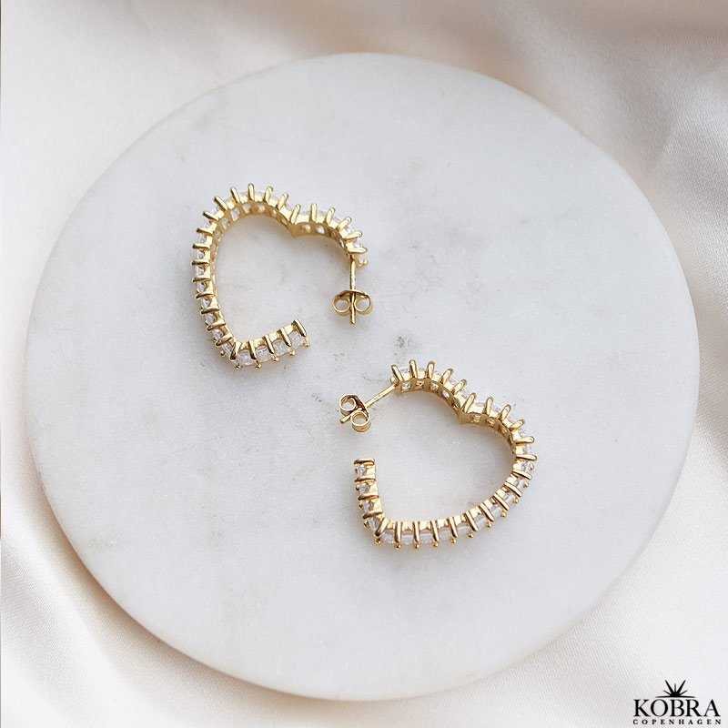 "Krystal" 18 karat forgyldte hjerte reringe (large)