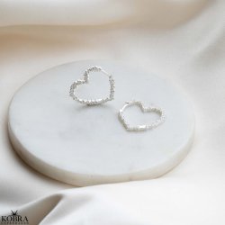 "Mikami" store slv hjerte reringe med hvide sten