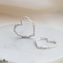 "Mikami" store slv hjerte reringe med hvide sten