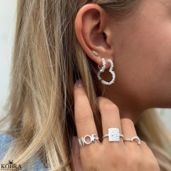 "Mikami" store slv hjerte reringe med hvide sten