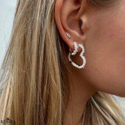 "Mikami" store slv hjerte reringe med hvide sten