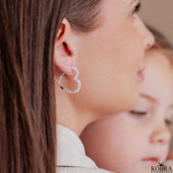 "Mikami" store slv hjerte reringe med hvide sten