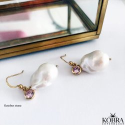 "Maggie" store ferskvandsperler øreringe med birthstone 18 karat forgyldte