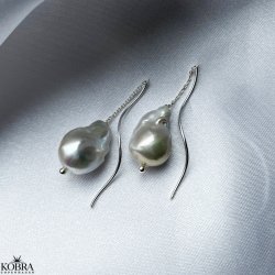 "Creek" store hvide ferskvandsperler  i slv med curvy reringe